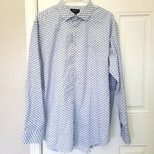 Nordstrom Non Iron Trim Fit Blue White Circles Contrast Cuff Button Down Sz L